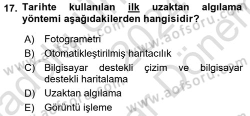 Coğrafi Bilgi Sistemlerinin Kullanım Alanları 2 Dersi 2024 - 2025 Yılı (Final) Dönem Sonu Sınav Soruları 17. Soru
