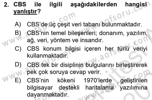 Coğrafi Bilgi Sistemlerinin Kullanım Alanları 2 Dersi 2024 - 2025 Yılı (Final) Dönem Sonu Sınav Soruları 2. Soru