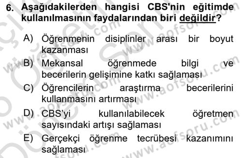Coğrafi Bilgi Sistemlerinin Kullanım Alanları 2 Dersi 2024 - 2025 Yılı (Final) Dönem Sonu Sınav Soruları 6. Soru