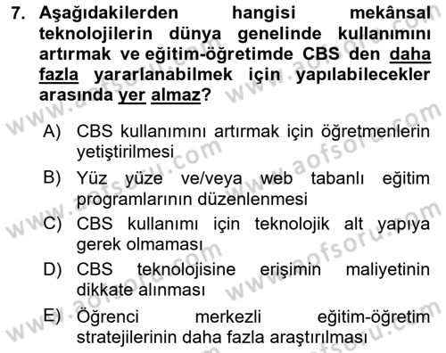 Coğrafi Bilgi Sistemlerinin Kullanım Alanları 2 Dersi 2024 - 2025 Yılı (Final) Dönem Sonu Sınav Soruları 7. Soru