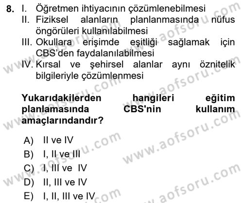 Coğrafi Bilgi Sistemlerinin Kullanım Alanları 2 Dersi 2024 - 2025 Yılı (Final) Dönem Sonu Sınav Soruları 8. Soru