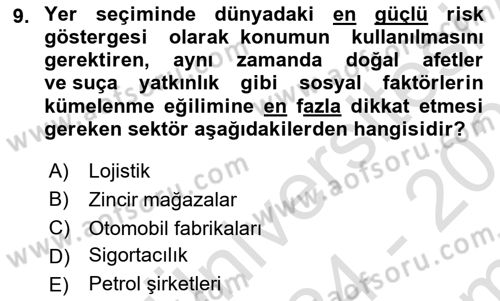 Coğrafi Bilgi Sistemlerinin Kullanım Alanları 2 Dersi 2024 - 2025 Yılı (Final) Dönem Sonu Sınav Soruları 9. Soru
