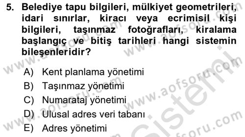 Coğrafi Bilgi Sistemlerinin Kullanım Alanları 2 Dersi 2024 - 2025 Yılı Yaz Okulu Sınav Soruları 5. Soru