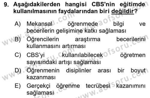 Coğrafi Bilgi Sistemlerinin Kullanım Alanları 2 Dersi 2024 - 2025 Yılı Yaz Okulu Sınav Soruları 9. Soru
