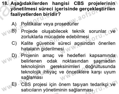 Cbs’de Proje Tasarımı ve Yönetimi Dersi 2022 - 2023 Yılı (Vize) Ara Sınav Soruları 18. Soru