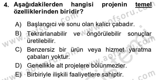 Cbs’de Proje Tasarımı ve Yönetimi Dersi 2022 - 2023 Yılı (Vize) Ara Sınav Soruları 4. Soru