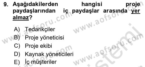 Cbs’de Proje Tasarımı ve Yönetimi Dersi 2022 - 2023 Yılı (Vize) Ara Sınav Soruları 9. Soru