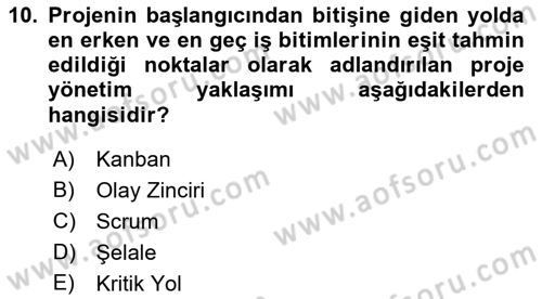 Cbs’de Proje Tasarımı ve Yönetimi Dersi 2023 - 2024 Yılı (Vize) Ara Sınav Soruları 10. Soru