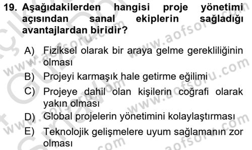 Cbs’de Proje Tasarımı ve Yönetimi Dersi 2023 - 2024 Yılı (Vize) Ara Sınav Soruları 19. Soru