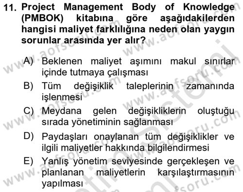 Cbs’de Proje Tasarımı ve Yönetimi Dersi 2023 - 2024 Yılı (Final) Dönem Sonu Sınav Soruları 11. Soru
