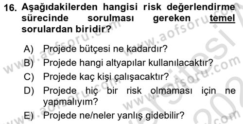 Cbs’de Proje Tasarımı ve Yönetimi Dersi 2023 - 2024 Yılı (Final) Dönem Sonu Sınav Soruları 16. Soru