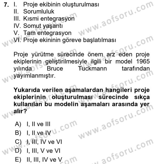 Cbs’de Proje Tasarımı ve Yönetimi Dersi 2023 - 2024 Yılı (Final) Dönem Sonu Sınavı 7. Soru