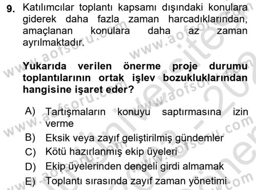 Cbs’de Proje Tasarımı ve Yönetimi Dersi 2023 - 2024 Yılı (Final) Dönem Sonu Sınavı 9. Soru