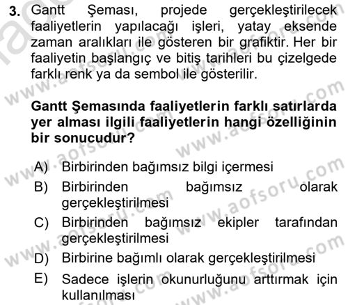 Cbs’de Proje Tasarımı ve Yönetimi Dersi 2023 - 2024 Yılı Yaz Okulu Sınav Soruları 3. Soru