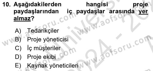 Cbs’de Proje Tasarımı ve Yönetimi Dersi 2024 - 2025 Yılı (Vize) Ara Sınav Soruları 10. Soru