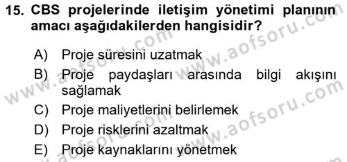 Cbs’de Proje Tasarımı ve Yönetimi Dersi 2024 - 2025 Yılı (Vize) Ara Sınav Soruları 15. Soru