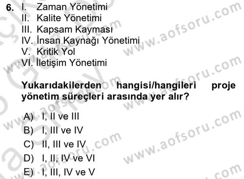 Cbs’de Proje Tasarımı ve Yönetimi Dersi 2024 - 2025 Yılı (Vize) Ara Sınav Soruları 6. Soru