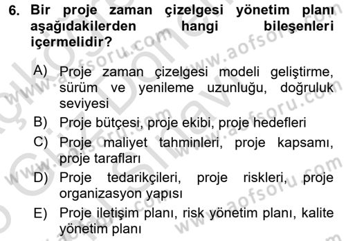 Cbs’de Proje Tasarımı ve Yönetimi Dersi 2024 - 2025 Yılı (Final) Dönem Sonu Sınav Soruları 6. Soru