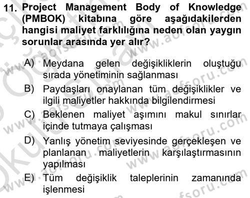 Cbs’de Proje Tasarımı ve Yönetimi Dersi 2024 - 2025 Yılı Yaz Okulu Sınav Soruları 11. Soru