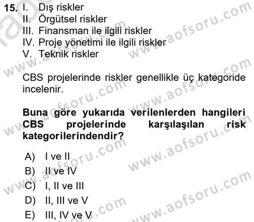 Cbs’de Proje Tasarımı ve Yönetimi Dersi 2024 - 2025 Yılı Yaz Okulu Sınav Soruları 15. Soru