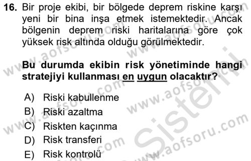 Cbs’de Proje Tasarımı ve Yönetimi Dersi 2024 - 2025 Yılı Yaz Okulu Sınav Soruları 16. Soru