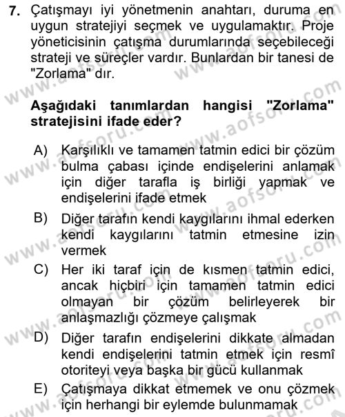 Cbs’de Proje Tasarımı ve Yönetimi Dersi 2024 - 2025 Yılı Yaz Okulu Sınav Soruları 7. Soru