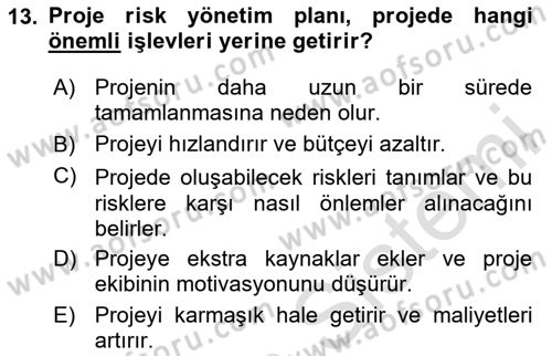 Cbs’de Proje Tasarımı ve Yönetimi Dersi 2025 - 2026 Yılı (Vize) Ara Sınav Soruları 13. Soru
