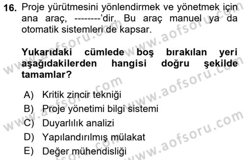 Cbs’de Proje Tasarımı ve Yönetimi Dersi 2025 - 2026 Yılı (Vize) Ara Sınav Soruları 16. Soru