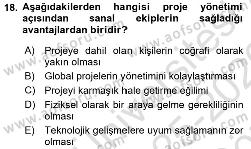 Cbs’de Proje Tasarımı ve Yönetimi Dersi 2025 - 2026 Yılı (Vize) Ara Sınav Soruları 18. Soru