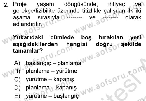Cbs’de Proje Tasarımı ve Yönetimi Dersi 2025 - 2026 Yılı (Vize) Ara Sınav Soruları 2. Soru
