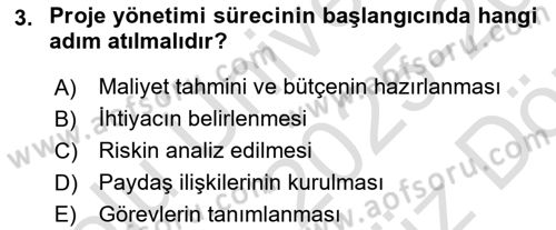 Cbs’de Proje Tasarımı ve Yönetimi Dersi 2025 - 2026 Yılı (Vize) Ara Sınav Soruları 3. Soru