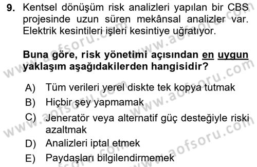 Cbs’de Proje Tasarımı ve Yönetimi Dersi 2025 - 2026 Yılı (Vize) Ara Sınav Soruları 9. Soru