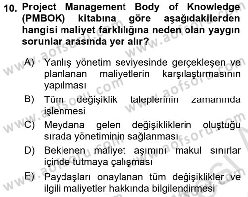Cbs’de Proje Tasarımı ve Yönetimi Dersi 2025 - 2026 Yılı (Final) Dönem Sonu Sınav Soruları 10. Soru