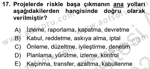 Cbs’de Proje Tasarımı ve Yönetimi Dersi 2025 - 2026 Yılı (Final) Dönem Sonu Sınav Soruları 17. Soru