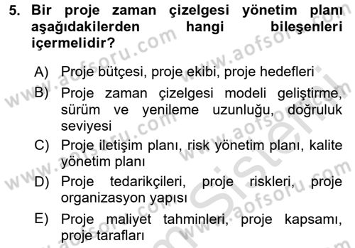 Cbs’de Proje Tasarımı ve Yönetimi Dersi 2025 - 2026 Yılı (Final) Dönem Sonu Sınav Soruları 5. Soru