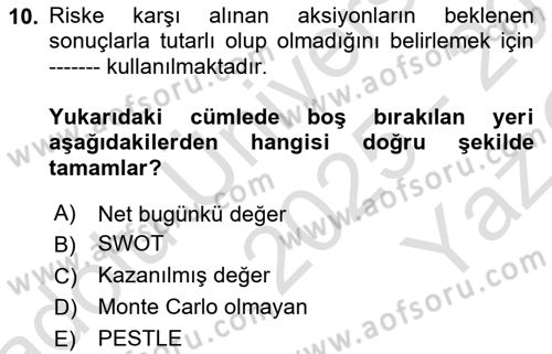Cbs’de Proje Tasarımı ve Yönetimi Dersi 2025 - 2026 Yılı Yaz Okulu Sınav Soruları 10. Soru
