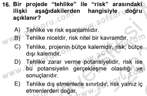 Cbs’de Proje Tasarımı ve Yönetimi Dersi 2025 - 2026 Yılı Yaz Okulu Sınav Soruları 16. Soru