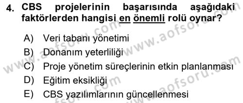 Cbs’de Proje Tasarımı ve Yönetimi Dersi 2025 - 2026 Yılı Yaz Okulu Sınav Soruları 4. Soru