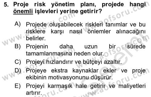 Cbs’de Proje Tasarımı ve Yönetimi Dersi 2025 - 2026 Yılı Yaz Okulu Sınav Soruları 5. Soru