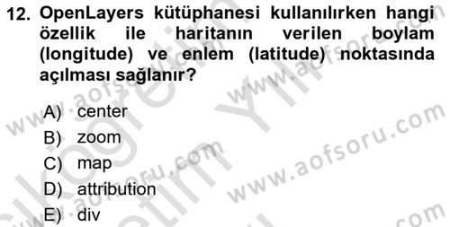 Web Tabanlı CBS Dersi 2022 - 2023 Yılı Yaz Okulu Sınav Soruları 12. Soru
