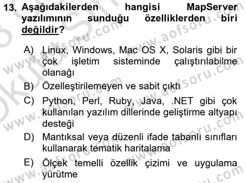 Web Tabanlı CBS Dersi 2022 - 2023 Yılı Yaz Okulu Sınav Soruları 13. Soru