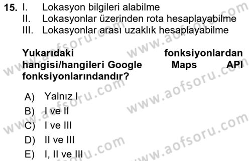 Web Tabanlı CBS Dersi 2022 - 2023 Yılı Yaz Okulu Sınav Soruları 15. Soru