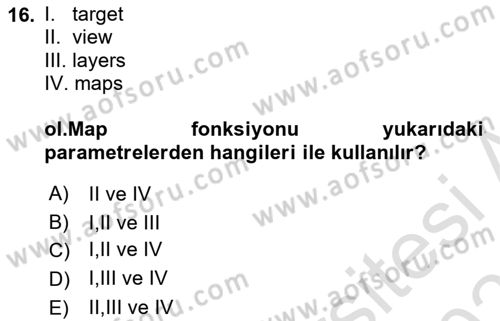 Web Tabanlı CBS Dersi 2022 - 2023 Yılı Yaz Okulu Sınav Soruları 16. Soru