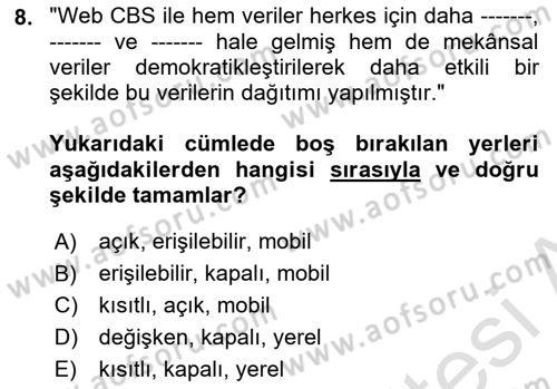 Web Tabanlı CBS Dersi 2022 - 2023 Yılı Yaz Okulu Sınav Soruları 8. Soru