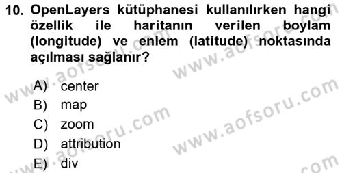 Web Tabanlı CBS Dersi 2023 - 2024 Yılı (Final) Dönem Sonu Sınav Soruları 10. Soru