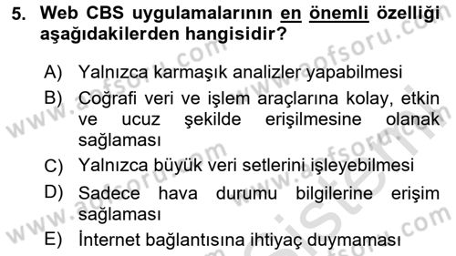 Web Tabanlı CBS Dersi 2023 - 2024 Yılı (Final) Dönem Sonu Sınav Soruları 5. Soru
