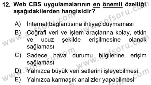 Web Tabanlı CBS Dersi 2023 - 2024 Yılı Yaz Okulu Sınav Soruları 12. Soru