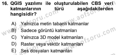 Web Tabanlı CBS Dersi 2023 - 2024 Yılı Yaz Okulu Sınav Soruları 16. Soru