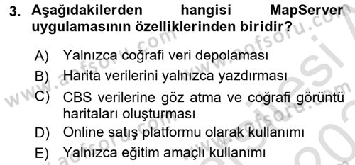 Web Tabanlı CBS Dersi 2023 - 2024 Yılı Yaz Okulu Sınav Soruları 3. Soru