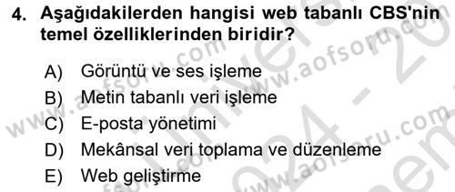 Web Tabanlı CBS Dersi 2024 - 2025 Yılı (Final) Dönem Sonu Sınav Soruları 4. Soru